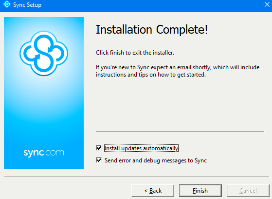 Sync desktop client for Windows setup completed