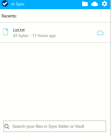 quick search of Sync for stored files from the Sync desktop client