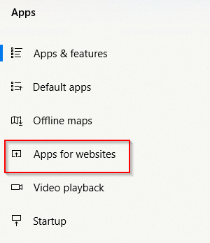 Configuring apps for websites settings in Windows 10