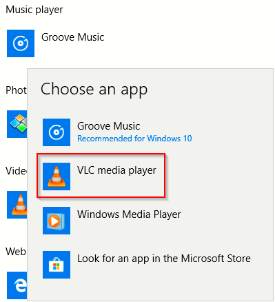 changing the default music player app in Windows 10