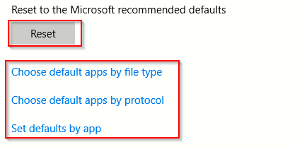 resetting apps to default settings and configuring them by file types, protocols and per app basis