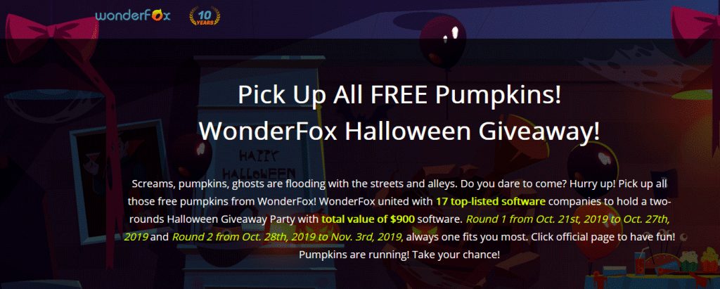 WonderFox Halloween 2019 giveaway carnival page