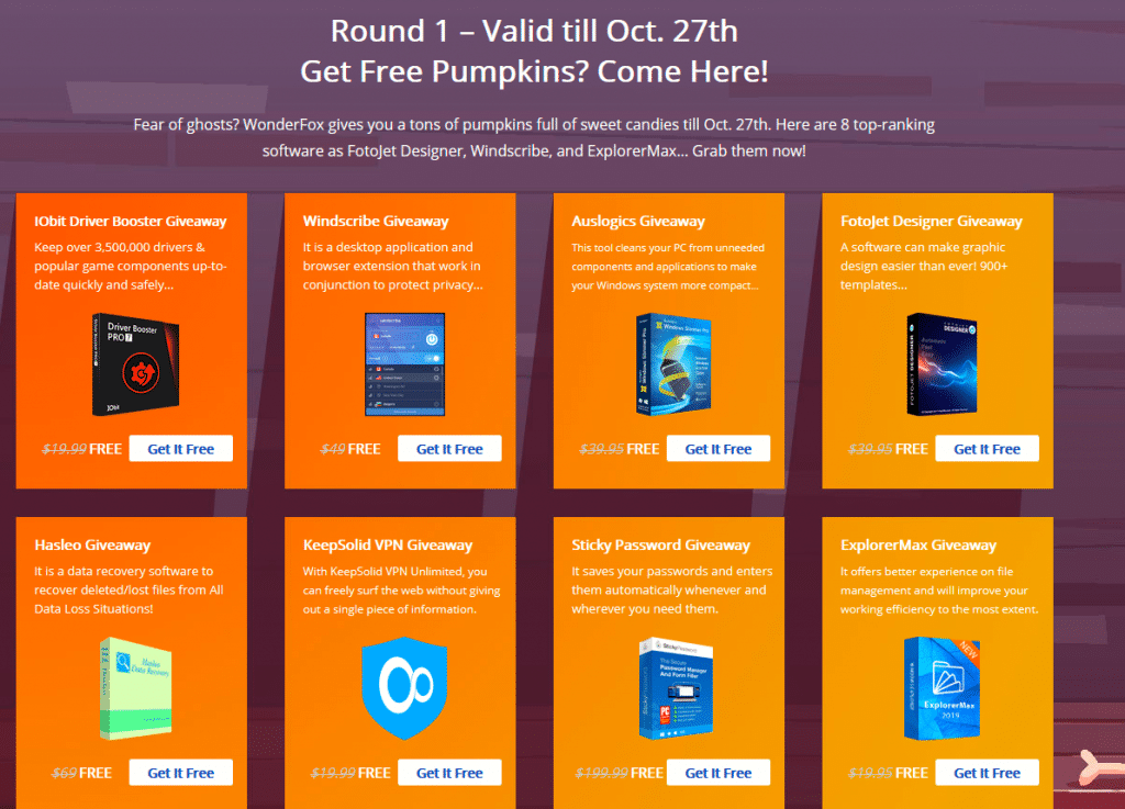 Round 1 of software giveaways from WonderFox 2019 Halloween Giveaway Carnival