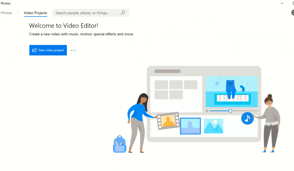 starting a new video project using the Photo app for Windows 10