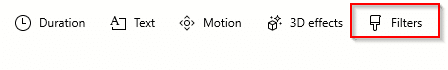 choosing 3D effects and filters to be added to the video project in Photo app for Windows 10