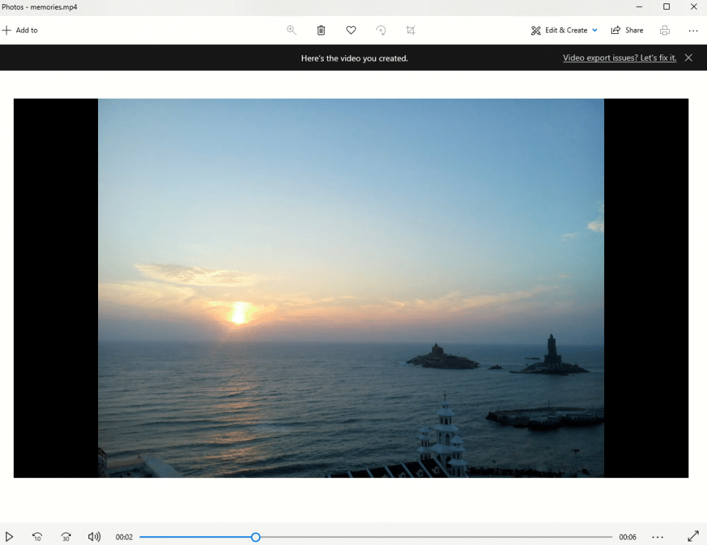 finshed video playback using Photo app for Windows 10