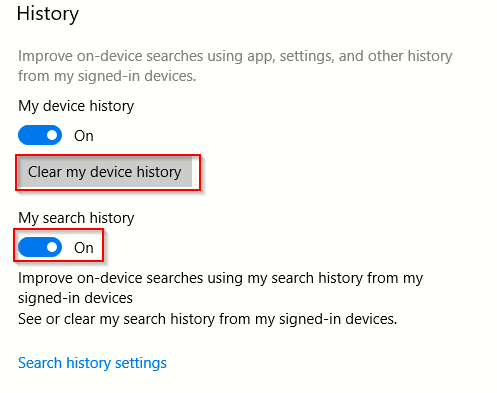 delete search history from Windows 10 PC