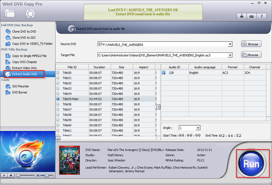 extract audio from source DVD using WinX DVD Copy Pro