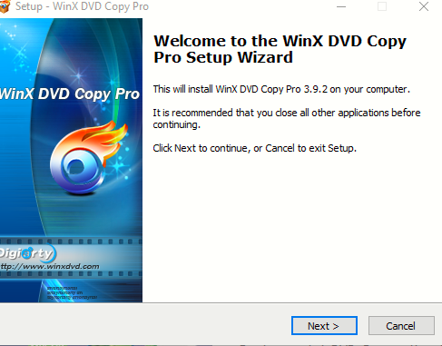 launching WinX DVD Copy Pro setup