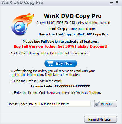 activating WinX DVD Copy Pro