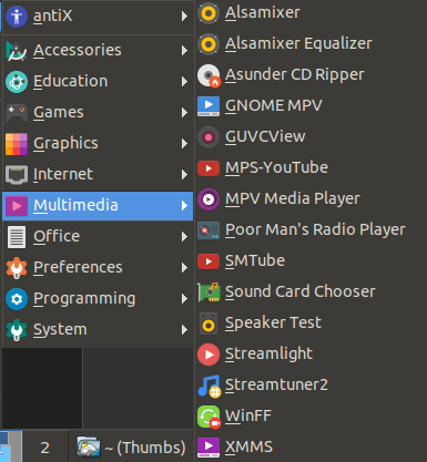 multimedia related apps in antiX 