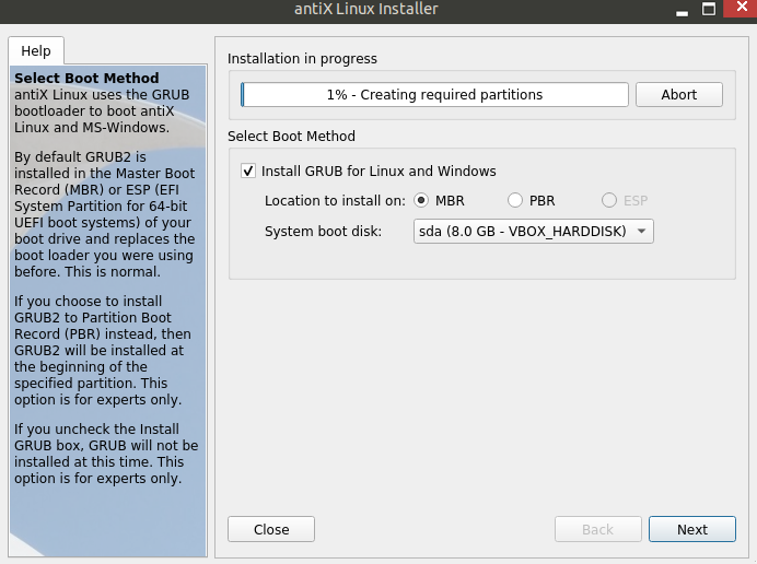 setting up partitions for antiX installation