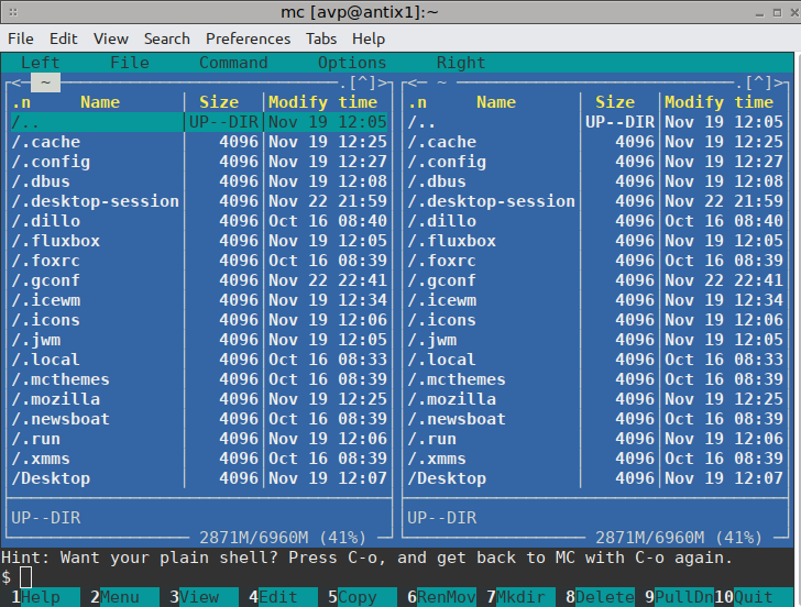 Midnight Commander in antiX 