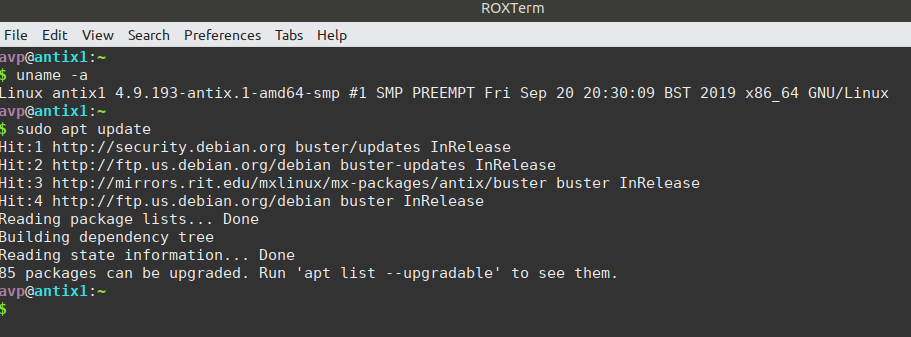 ROXTerm terminal in antiX 