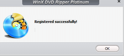 giveaway copy of WinX DVD Ripper Platinum registered successfully