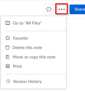 adding Box Notes to favorites, deleting and other choices