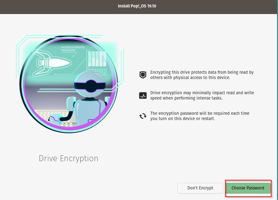 enabling drive encryption during Pop!_OS installation