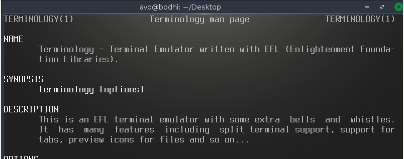 using the man pages of Terminology