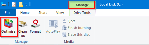 accessing defragmentation tool from File Explorer