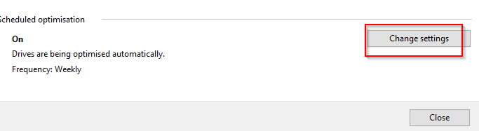 change auto optimisation schedule for drives in Windows 10