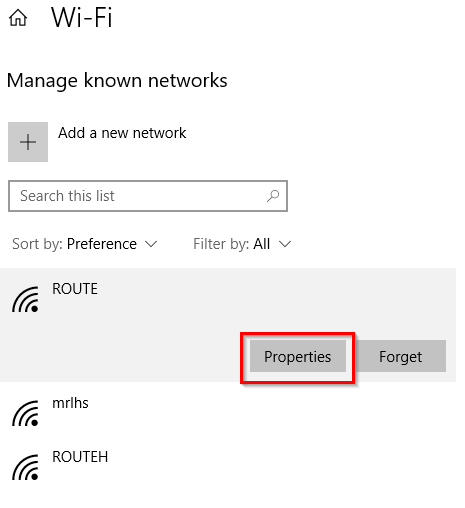 configuring wi-fi network properties in Windows 10