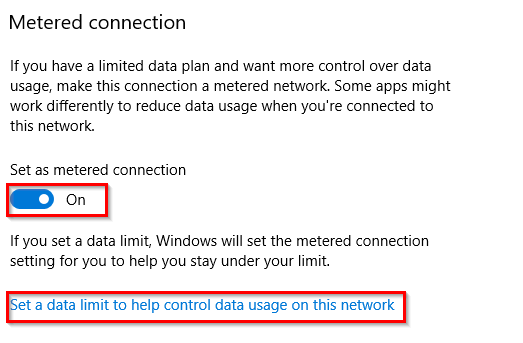 enabling metered connection options for wi-fi networks in Windows 10