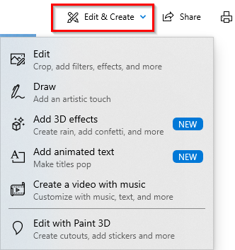 accessing editing options in Windows 10 Photos app