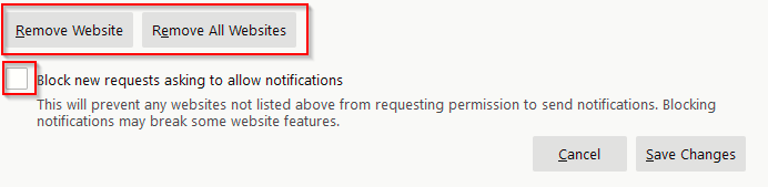 removing websites from web push notifications list