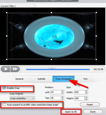 cropping and expanding videos before ripping in WinX DVD Ripper Platinum