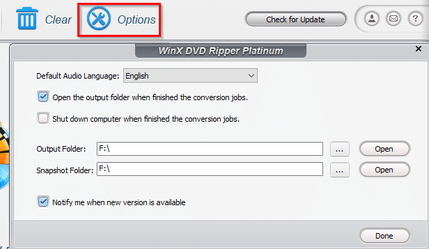 configuring other options in WinX DVD Ripper Platinum