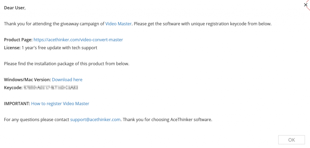 AceThinker Video Master giveaway license and instructions