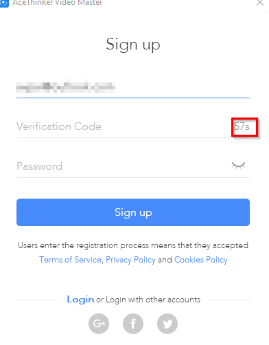 sign up process for new accounts in AceThinker Video Master