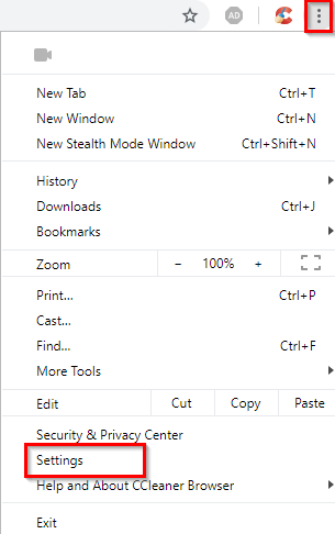 accessing CCleaner Browser settings