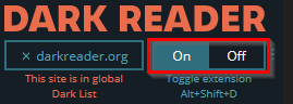 toggling dark mode on or off in Dark Reader