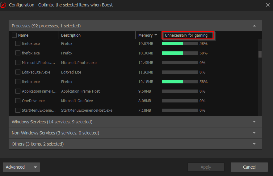 disabling unnecessary services using Smart Game Booster