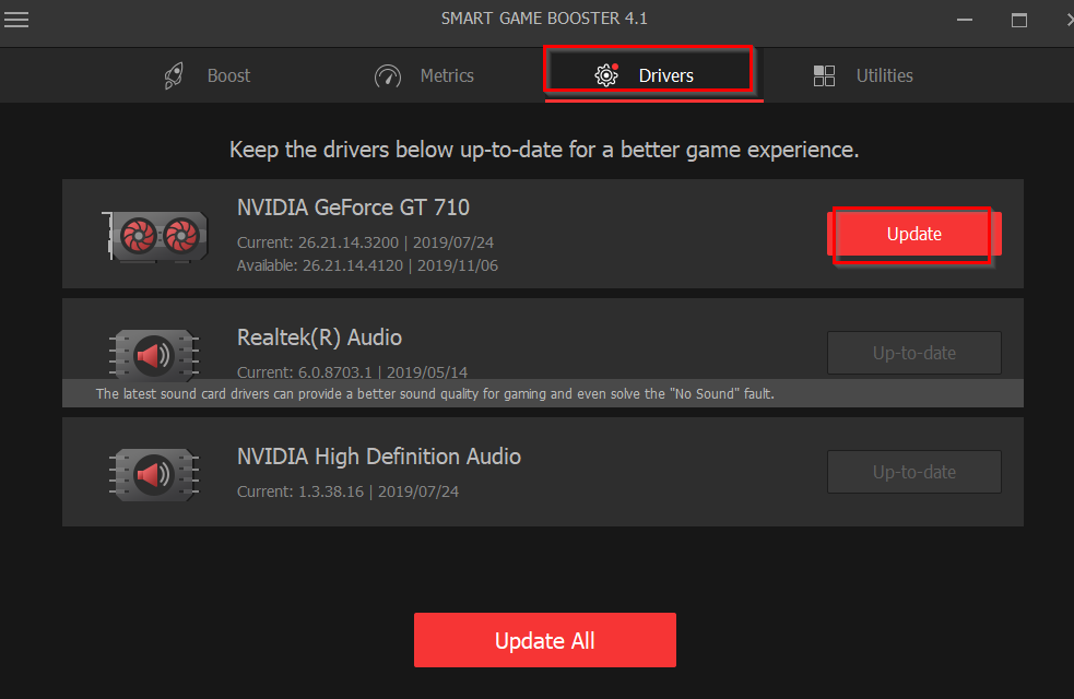 updating drivers using Smart Game Booster