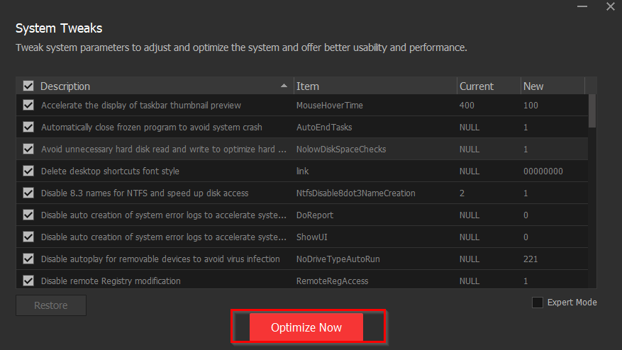 Using system tweaks tool in Smart Game Booster