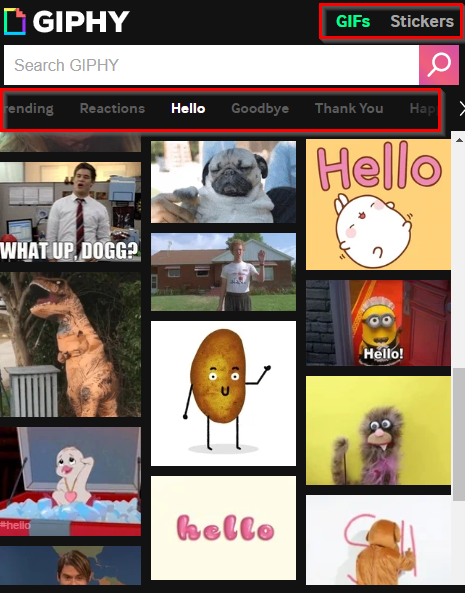 various gifs to choose from using GIPHY for Chrome