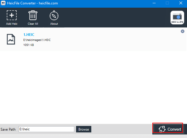 starting the conversion process in HEIC File Converter