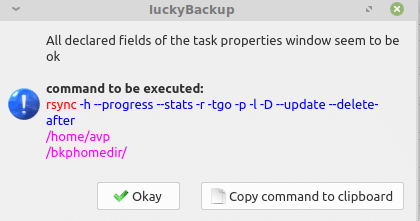 validating backup parameters in luckyBackup