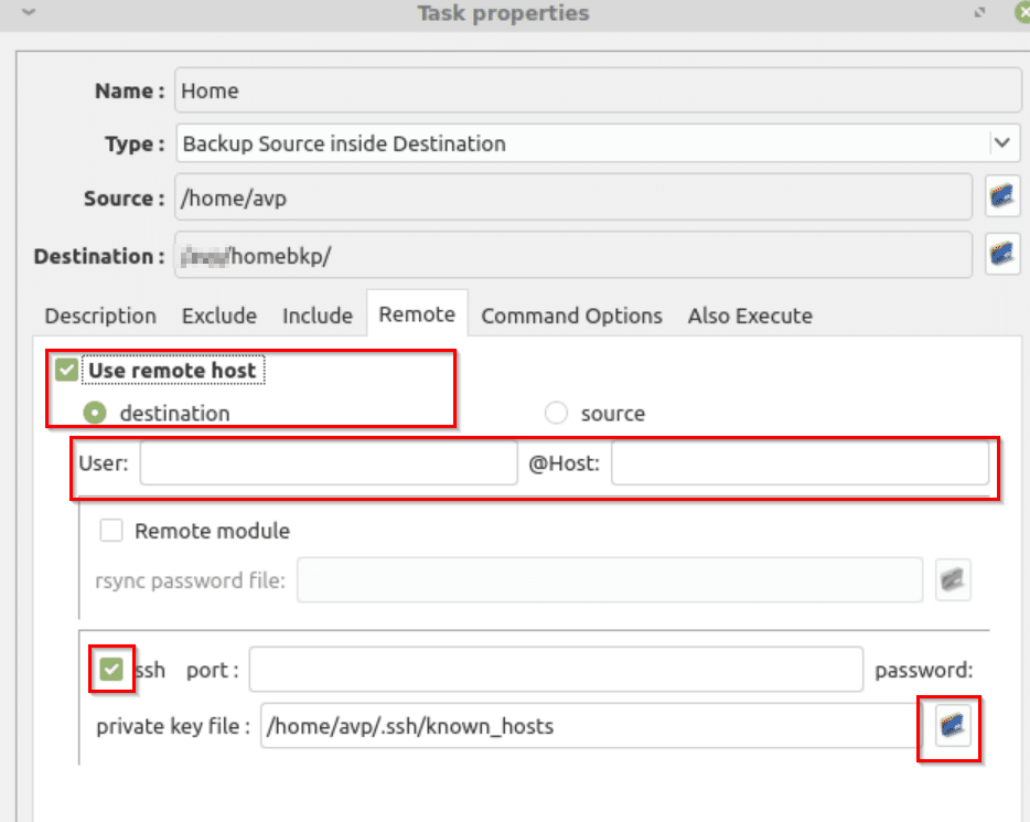 enabling remote host for rsync over ssh backup in luckyBackup