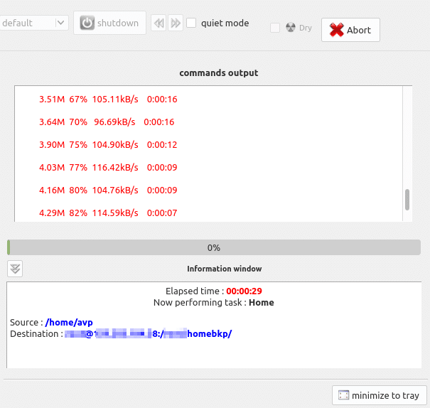 remote backup in progress using luckyBackup