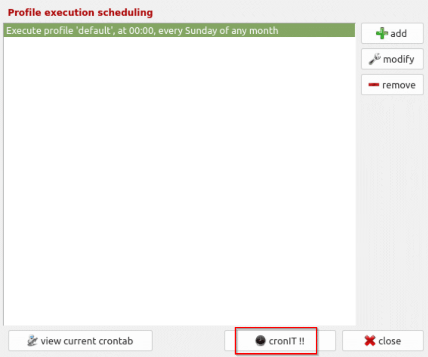 adding the scheduling backup job as a cron entry in luckyBackup