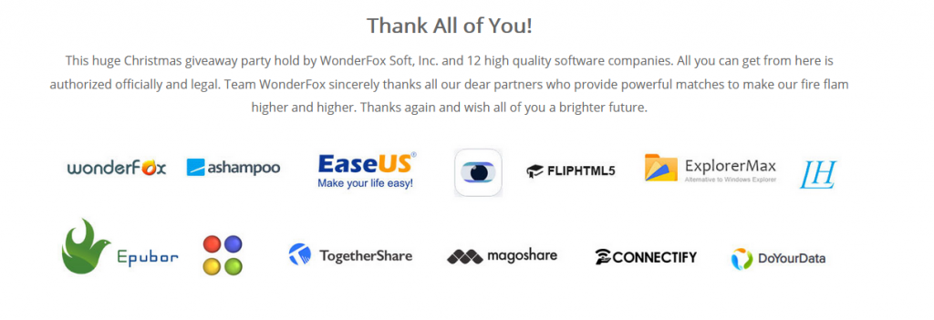 list of software up for grabs during WonderFox Christmas 2019 Giveaway Carnival