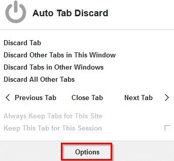 accessing options for Auto Tab Discard