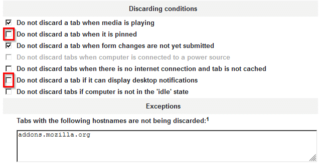 configuring discarding conditions when using Auto Tab Discard