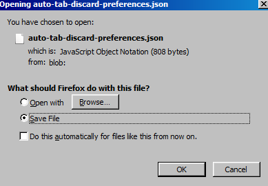 exporting Auto Tab Discard settings as a JSON file