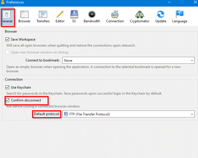 changing general Cyberduck settings