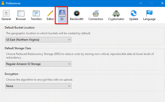 changing S3 settings in Cyberduck