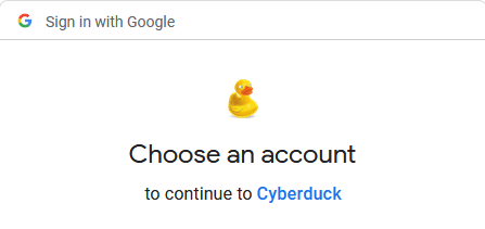 Google Drive sign-in for Cyberduck